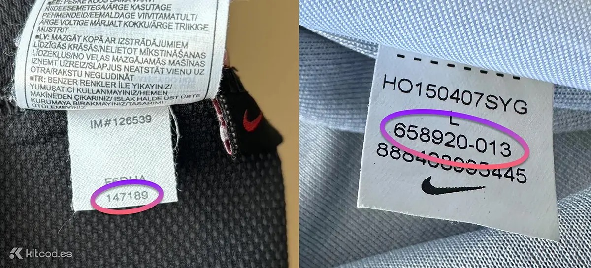 本体に縫い付けられた品番ラベルの実写例